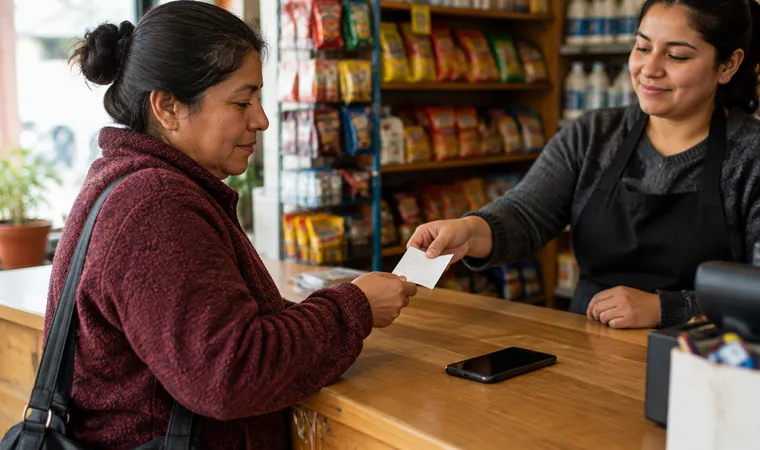 Clienta pagando un servicio público en una tienda de barrio
